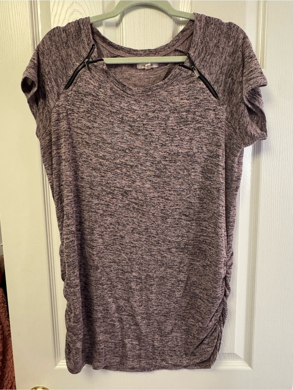 Maurices Heathered Mauve Short-Sleeve Tunic Top with Side Ruching sz L